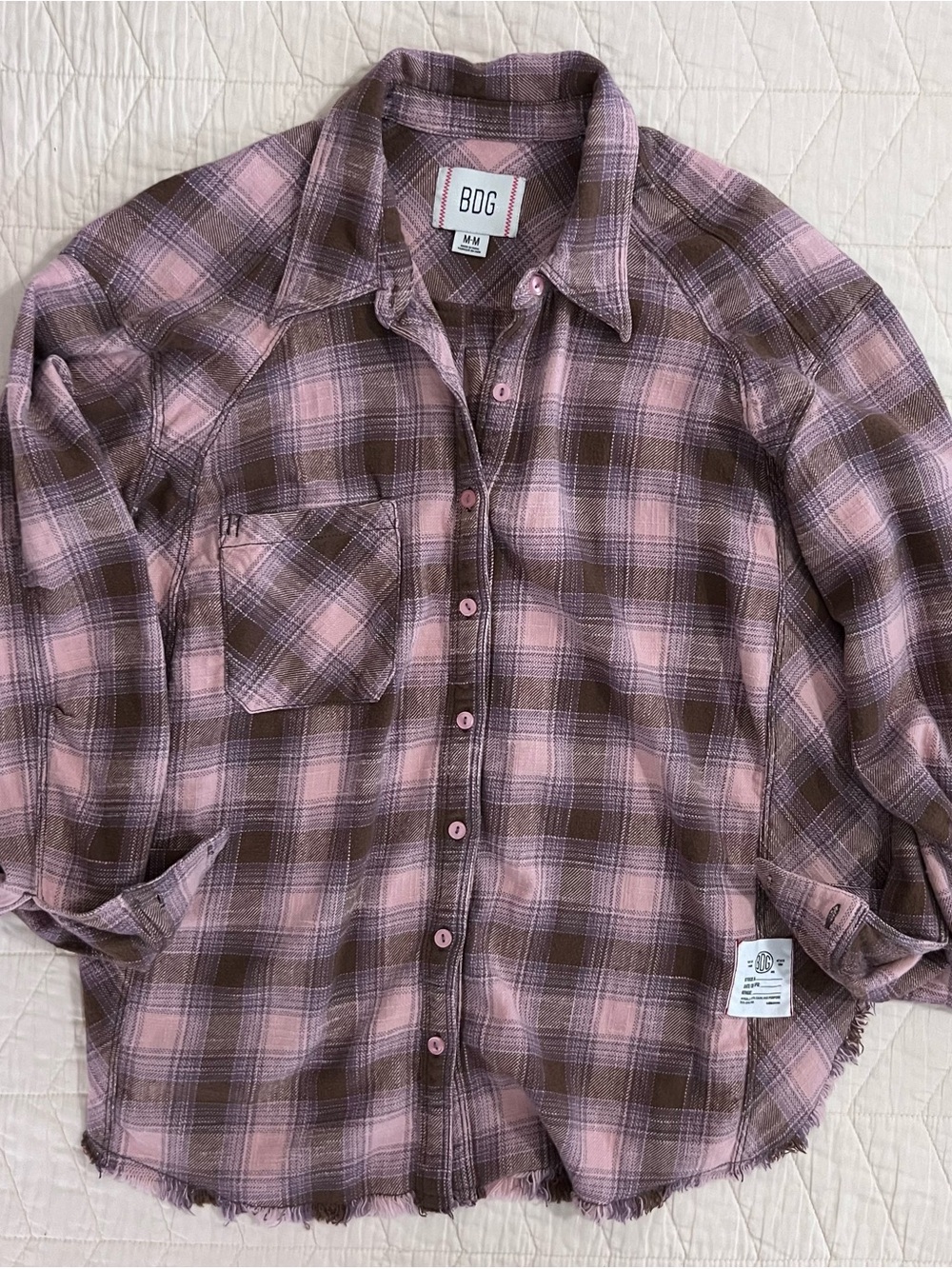 BDG Pink and Brown Plaid Button-Down Shirt